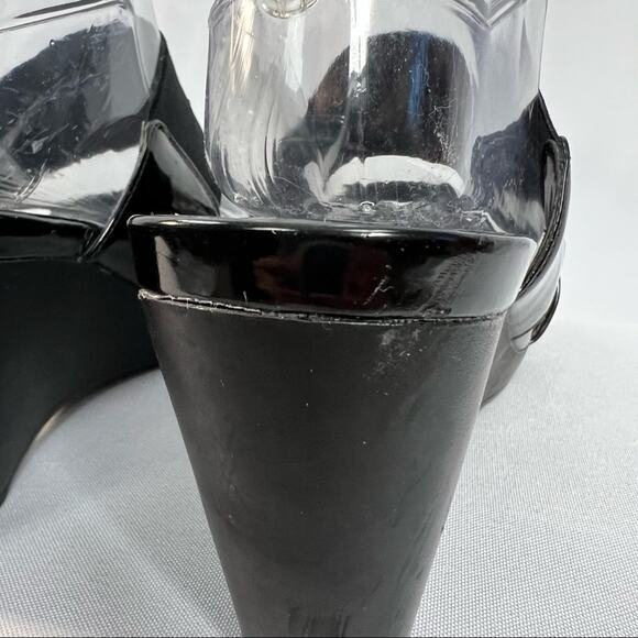 Chaps Rhoda black patent leather stretch slide on wedge open toe heel sandals 9 - Picture 6 of 7